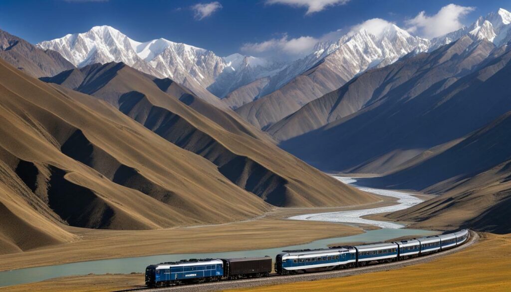Silk Road railway passing through the Tien Shan Mountains